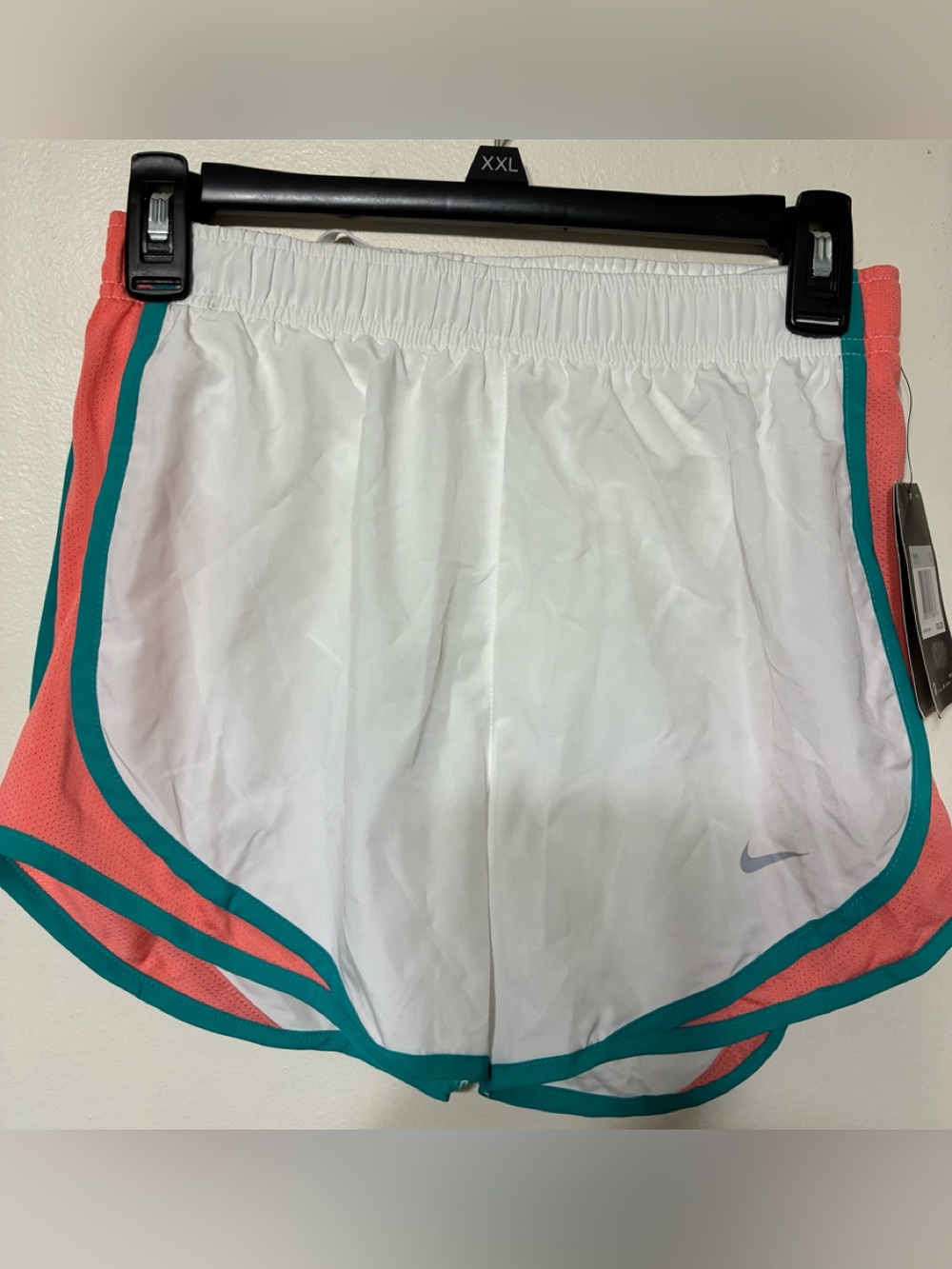 Nike Women's White Running Shorts with Teal and Coral Trim